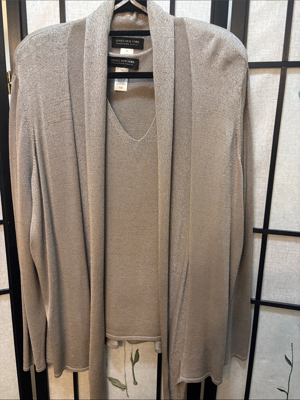 Jones New York Taupe Open-Front Sweater Cardigan